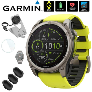 Garmin Fenix 8 51mm Smartwatch, Solar Sapphire, Titanium + Accessories Bundle