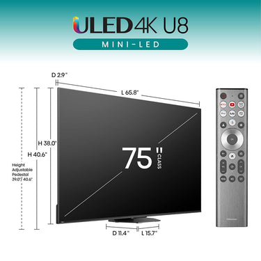 Hisense 75 Inch U8 Series Mini-LED ULED 4K UHD Google Smart TV (2024 - Refurbished)