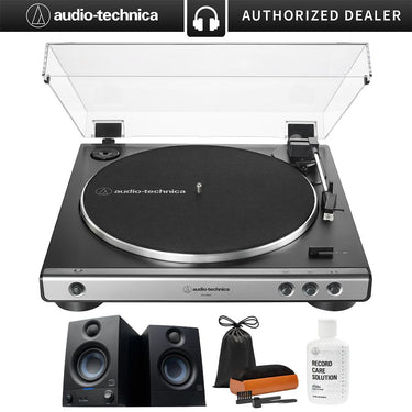 Audio-Technica Fully Automatic Belt-Drive Turntable 33-1/3 & 45 RPM + Studio Monitors, Pair