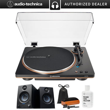 Audio-Technica Fully Automatic Belt-Drive Turntable, Black/Bronze + Studio Monitors, Pair