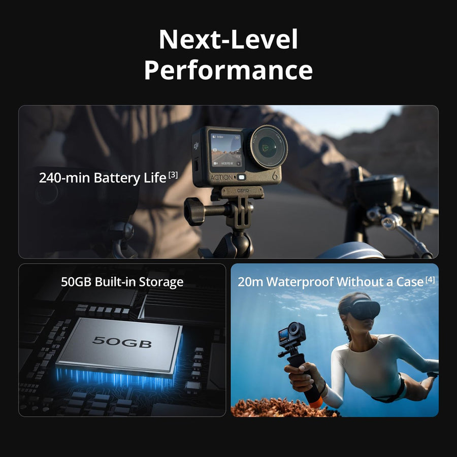 DJI Osmo Action 6 Standard Combo, 4K120fps, 1/1.1" Sensor, f/2-f/4, 4h Battery