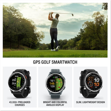 Garmin  Approach S44 GPS Golf Smartwatch, Silver Aluminum Bezel w/ Black Silicone Band