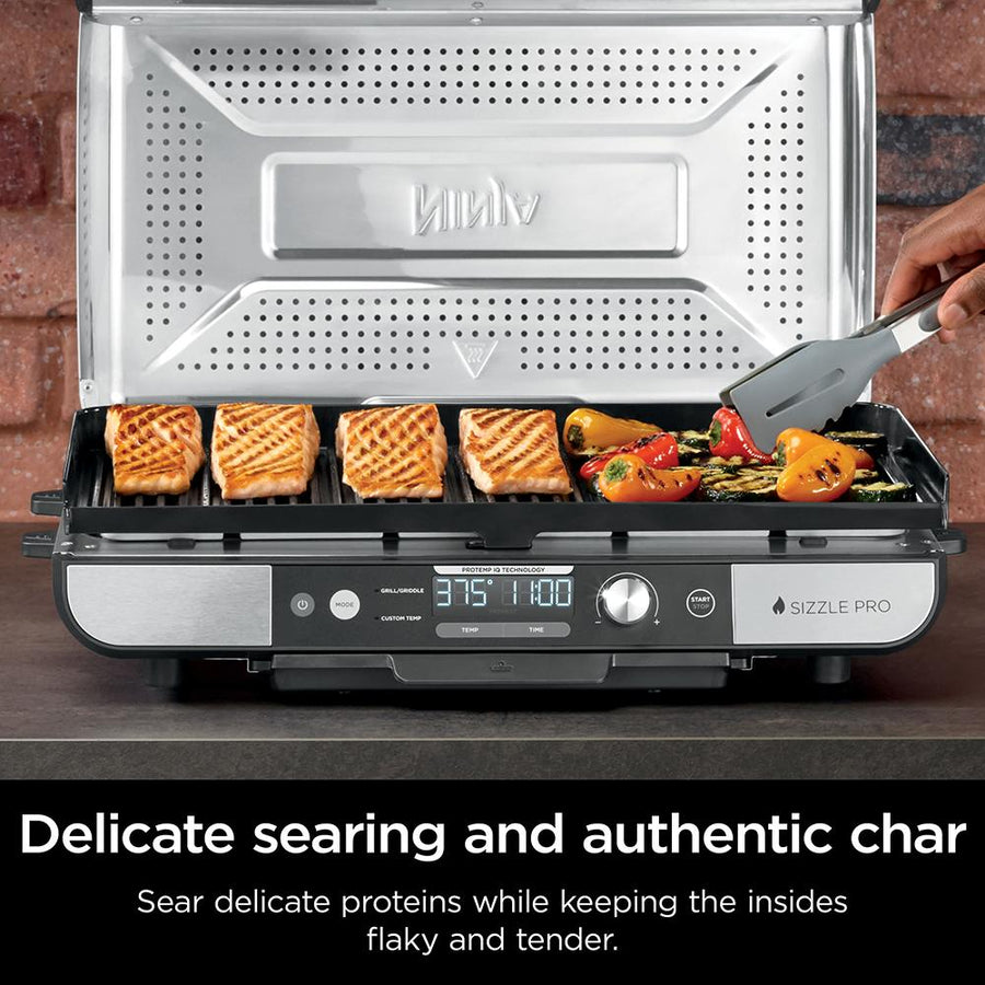 Ninja Sizzle Pro XL 20-Inch Indoor Griddle + Grill - Silver, Refurbished