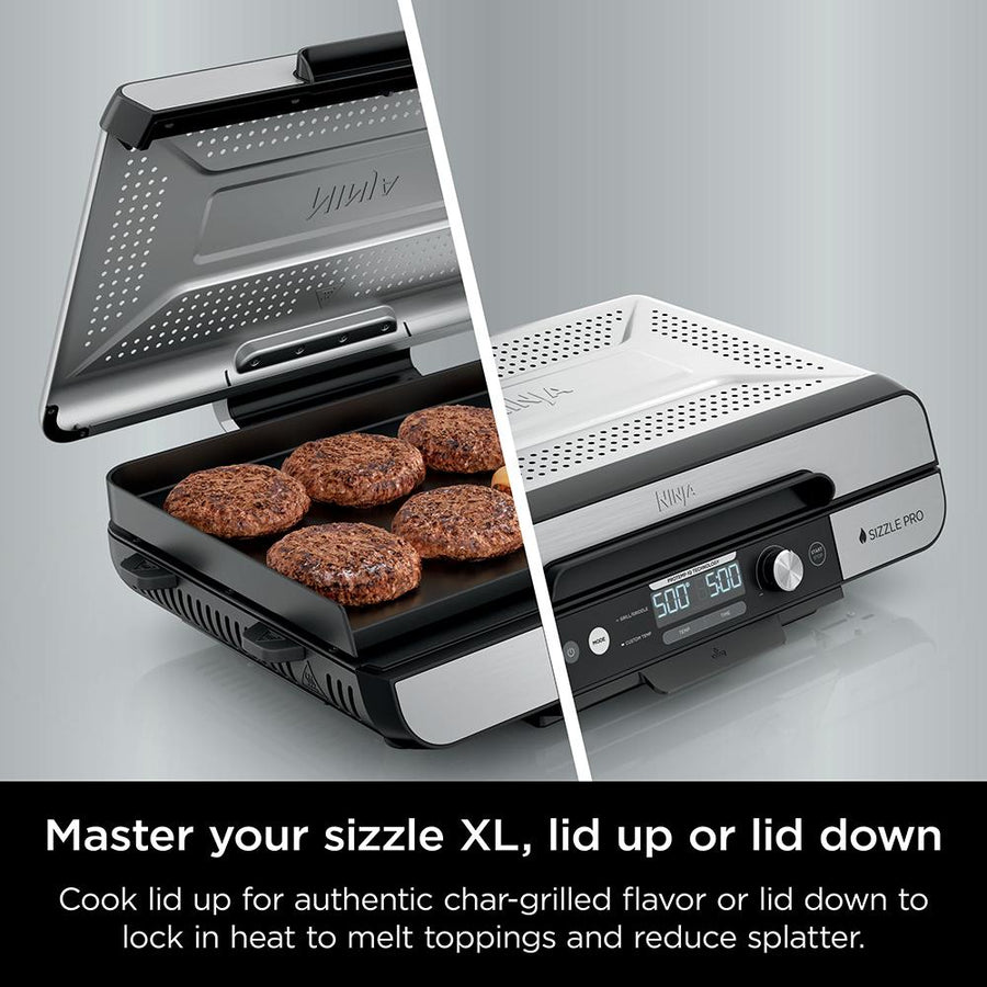 Ninja Sizzle Pro XL 20-Inch Indoor Griddle + Grill - Silver, Refurbished