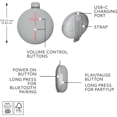 Logitech Core Ultimate Ears Mini Roll Bluetooth Speaker in Revive Grey - 984-002025