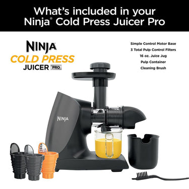 Ninja JC101 Cold Press Pro Compact Powerful Slow Juicer, Black - Refurbished