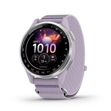 Garmin Approach J1 Silver Aluminum Bezel with Lilac ComfortFit Fabric Band