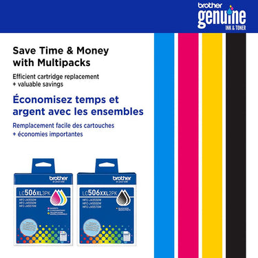 Brother Genuine LC506XL3PKS 3-Pack High Yield Color Ink Cartridges C/M/Y 2Pack