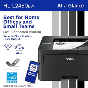 Brother HLL2460DW SOHO Laser Printer with 26-Month Plan, HDMI & USB Cables