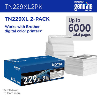 Brother TN229 Genuine High Yield Toner Cartridge, Black (Twin Pack)
