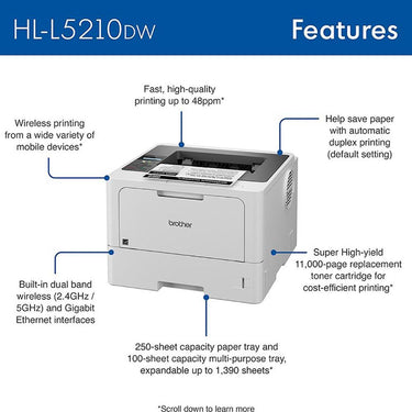 Brother Business Monochrome Laser Printer with 26-Month Plan, HDMI & USB Cables