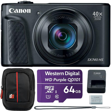Canon PowerShot SX740 HS 20.3MP 4K Camera (Black) w/ 64GB Card + Camera Case