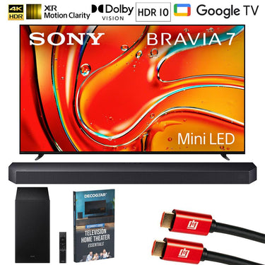 Sony BRAVIA 7 65" 4K QLED Mini-LED TV 2024, Refurbished w/Soundbar +Subwoofer Bundle