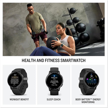 Garmin Vivoactive 5 Fitness Smartwatch Black with 20mm Milanese Band Bundle