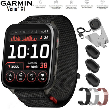 Garmin Venu X1 Premium GPS Smartwatch Black Titanium with 24mm Band Bundle
