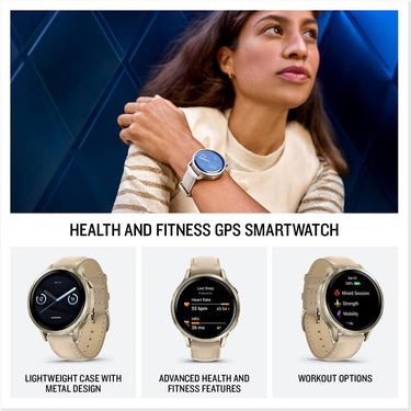 Garmin Venu 4 41mm Smartwatch Lunar Gold with Leather Band + Nylon Band Bundle