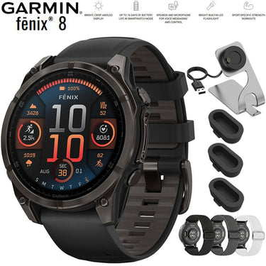 Garmin Fenix 8 47 mm AMOLED Sapphire Carbon Gray with Black Band + Bands Bundle