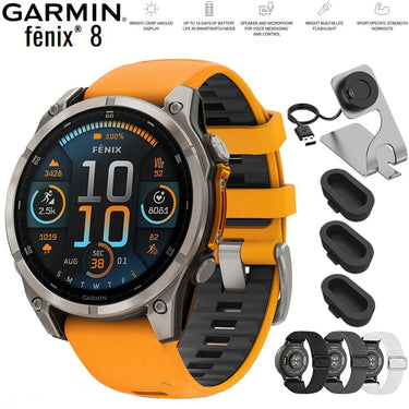 Garmin Fenix 8 47 mm AMOLED SapphireTitanium with Orange Band + Bands Bundle