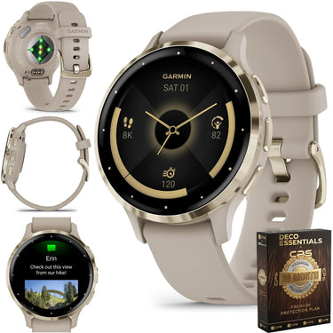 Garmin Venu 3S GPS Smartwatch Gold Steel Bezel w/French Gray Case + Warranty Kit