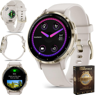 Garmin Venu 3S Fitness GPS Smartwatch Gold Steel Bezel w/ Ivory Case + Warranty Kit