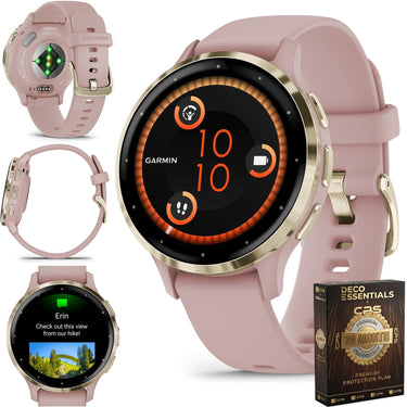 Garmin Venu 3S GPS Smartwatch Gold Steel Bezel w/ Dust Rose Case + Warranty Kit