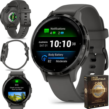 Garmin Venu 3S Fitness GPS Smartwatch Steel Bezel w/ Pebble Gray Case + Warranty Kit