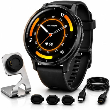Garmin Venu 3 Fitness GPS Smartwatch with Black Case 45mm + Charging Dock Bundle