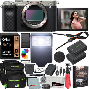 Sony a7C Mirrorless Full Frame Camera Body ILCE7C/S Silver 64GB Accessory Kit Bundle
