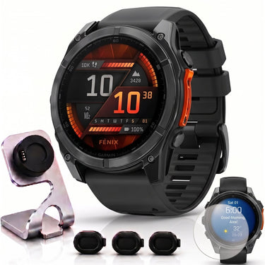 Garmin Fenix 8 47mm Smartwatch, Slate Gray w/ Black Silicone Band + Accessories Bundle