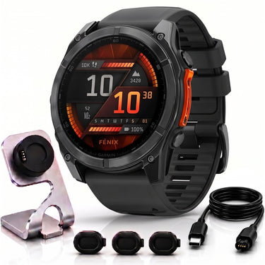 Garmin Fenix 8 51mm Smatwatch, Slate Gray w/ Black Silicone Band + Accessories Bundle