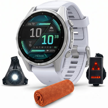 Garmin Fenix 8 43 mm, AMOLED, Silver w/ Whitestone Silicone Band + Accessories Bundle