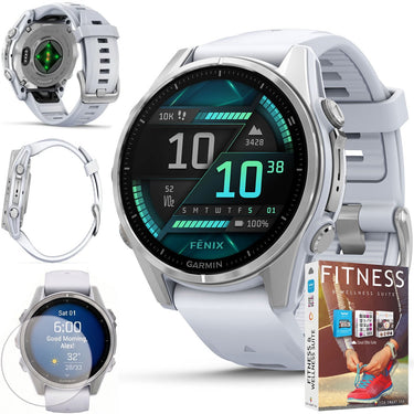 Garmin Fenix 8 43 mm, AMOLED, Silver w/ Whitestone Silicone Band + Fitness Bundle