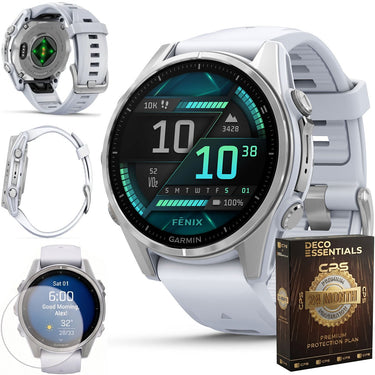 Garmin Fenix 8 43 mm, AMOLED, Silver w/ Whitestone Silicone Band + Warranty Bundle