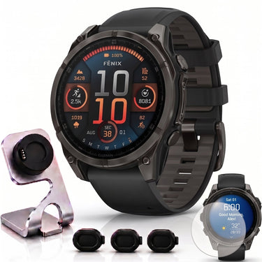 Garmin Fenix 8 47mm Smartwatch, Sapphire, Carbon Gray Titanium + Accessories Bundle