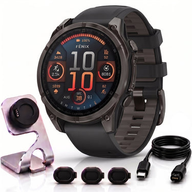 Garmin Fenix 8 47mm Smartwatch, Sapphire, Carbon Gray Titanium + Accessories Bundle