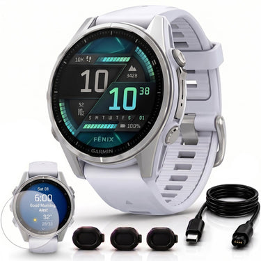 Garmin Fenix 8 43mm Smartwatch, AMOLED, Silver + Accessories Bundle