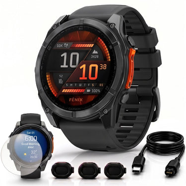 Garmin Fenix 8 47mm Smartwatch, Slate Gray w/ Black Silicone Band + Accessories Bundle