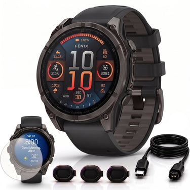 Garmin Fenix 8 47mm Smartwatch, Sapphire, Carbon Gray Titanium + Accessories Bundle