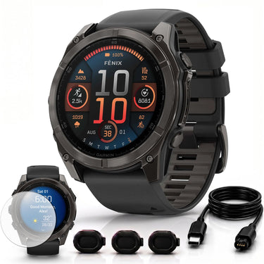 Garmin Fenix 8 51mm Smartwatch, Sapphire, Carbon Gray DLC Titanium + Accessories Bundle