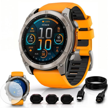 Garmin Fenix 8 51mm Smartwatch, AMOLED Sapphire, Titanium + Accessories Bundle