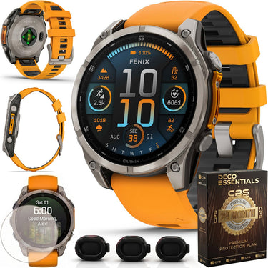 Garmin Fenix 8 47 mm AMOLED Titanium with Orange Band + 2 Year Warranty Bundle
