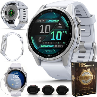 Garmin Fenix 8 43 mm AMOLED Silver with Whitestone Band + 2 Year Warranty Bundle