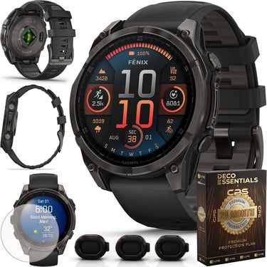 Garmin Fenix 8 47 mm AMOLED Gray Titanium w/ Black Band + 2 Year Warranty Bundle
