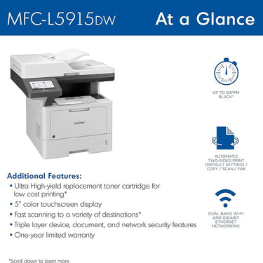 Brother Business Monochrome Laser All-in-One Printer with Guide & Printer Cable
