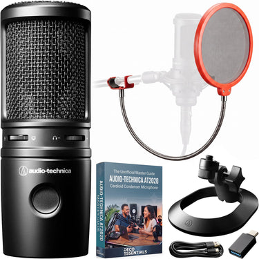 Audio-Technica Cardioid Condenser USB Microphone, Black w/ Deco Gear Master Guide