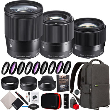 Sigma 30mm F1.4 DC DN + 16mm F1.4 DC DN + 56mm F1.4 DC DN 3 Lens Kit for Sony E-Mount