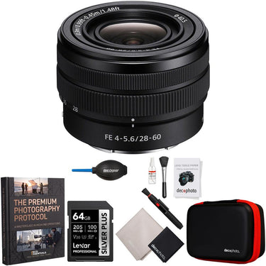 Sony FE 28-60mm F4-5.6 Compact E-mount Zoom Lens with Cleaning & 64GB Bundle