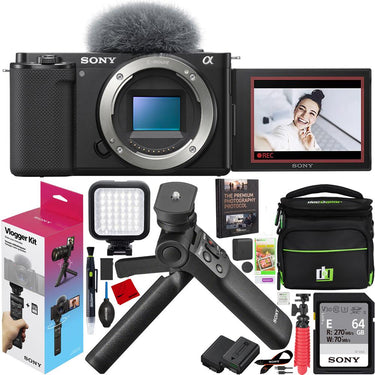 Sony ZV-E10 Mirrorless APS-C Alpha Vlog Camera Body + ACCVC1 Vlogger Kit Black Bundle