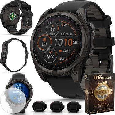 Garmin Fenix 8 47 mm Solar Gray with Black Gray Band + 2 Year Warranty Bundle