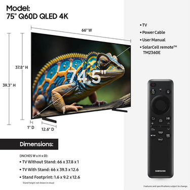 Samsung QN75Q60D 75 Inch QLED 4K Smart TV Refurbished
